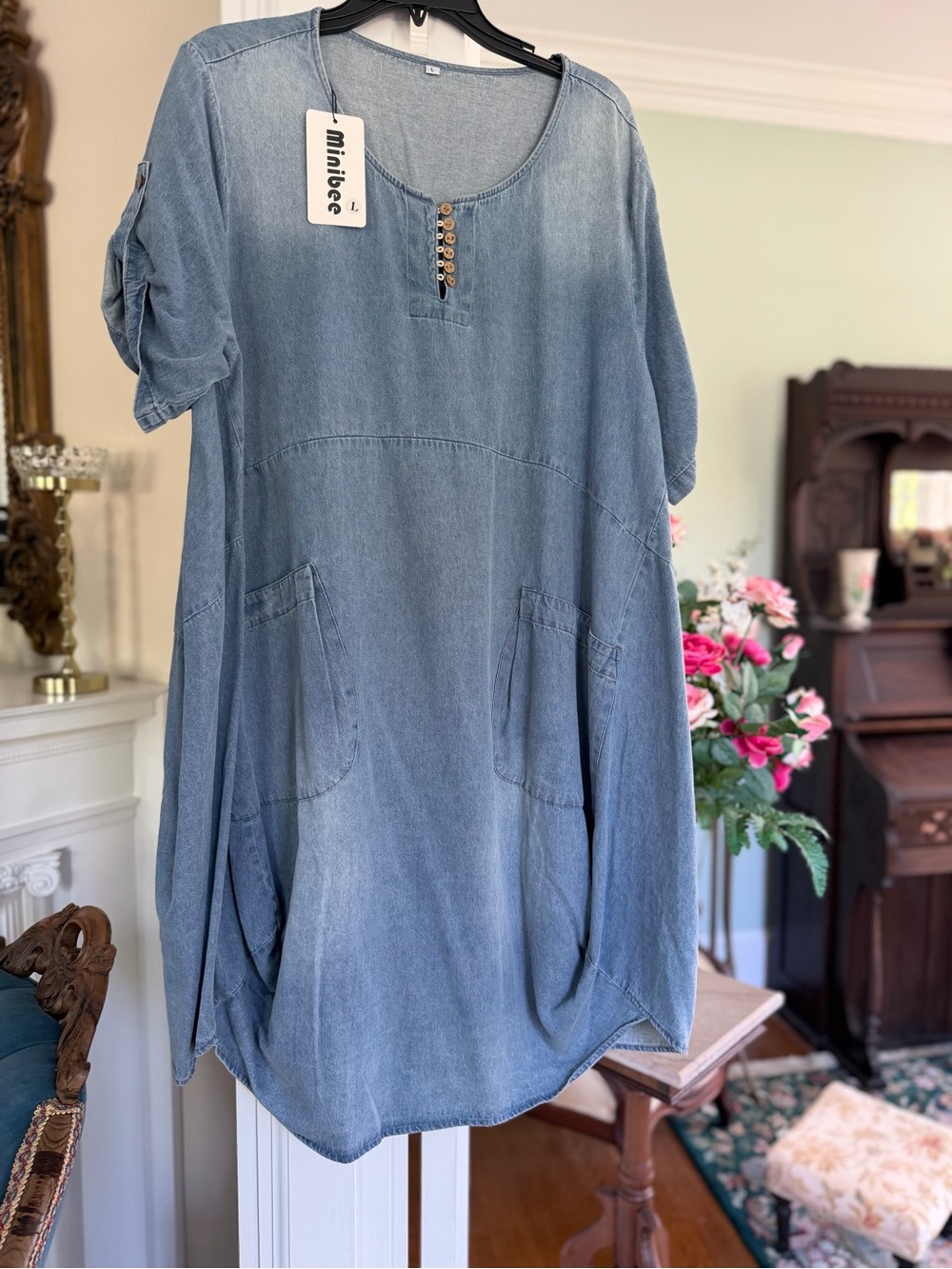 Minibee lightweight denim balloon Tunic Dress, NWT oversized size L